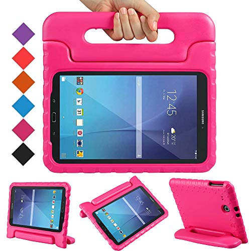 BMOUO Kids Case for Samsung Galaxy Tab E 9.6 - Shockproof Light Weight Protection Convertible Handle Stand Kids Case for Samsung Galaxy Tab E / Tab E Nook 9.6 Inch 2015 Tablet , Rose
