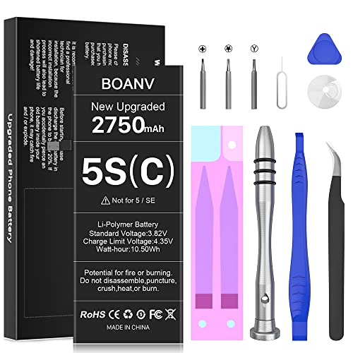 (Upgraded Version) Battery for iPhone 5S/5C, BOANV Ultra High Capacity New 0 Cycle iPhone 5S/5C Battery Replacement with Professional Replacement Tool Kits