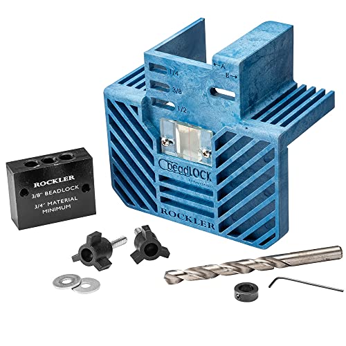 Rockler Beadlock Tenon Jig w/ 3/8 Kit & Case - Adjustable Drill Guide Jig Hole Kit for Joints - Spacer Kit w/Jig Frame, Stop Collar, Hex Wrench, Plastic Case, & More - Marking Tools for Woodworking