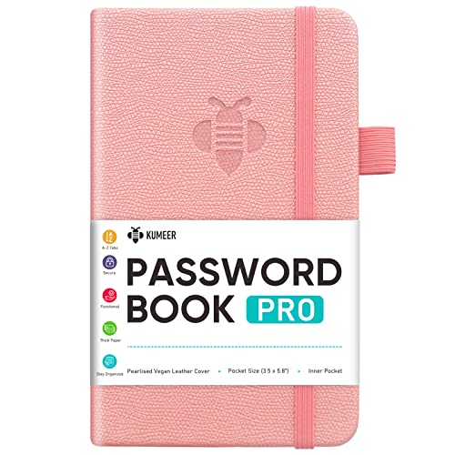 KUMEER Password Book with Alphabetical Tabs - Small Password Keeper Book with Luxurious Pearlised Leather Hardcover - 3.5x5.8 Inch Password Notebook & Organizer for Internet Website and Login Details