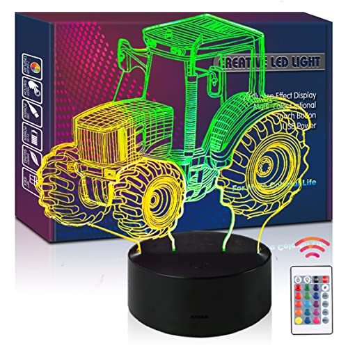 YAOFAR Tractor Night Light Remote Control LED 3D Illusion USB Lamp Present Birthday Gift for Farmer Boy Girl Kid Toddler Teenager Men Bedroom Decoration Room Decor (Tractor)