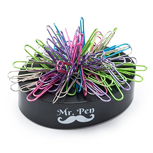Mr Pen- Magnetic Desk Toy with Colored and Silver Paper Clips (100 Pieces), Desk Toys, Desk Decor, Desk Accessories, Paperweight, Cute Office Supplies, Paper Clips Holder, Paper Clip Dispenser