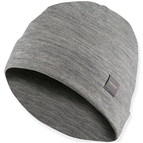 MERIWOOL Unisex Merino Wool Cuff Beanie Winter Hat for Men and Women Gray Heather