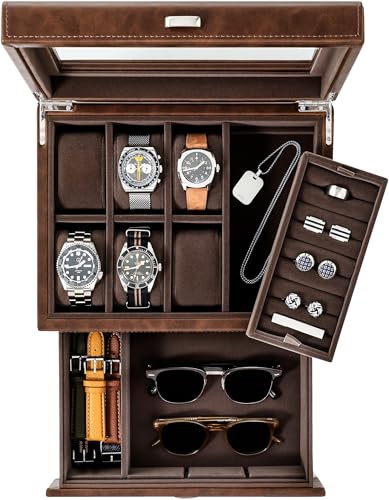 TAWBURY 6 Slot Watch Box for Men - Luxury Watch Jewelry Box Men Watch Case 6 Slot | Male Jewelry Box with Watch Storage | Watch Display Case | Watch Boxes for Men