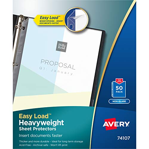 Avery Heavyweight Non-Glare Sheet Protectors, 8.5' x 11', Acid-Free, Archival Safe, Easy Load, 50ct (74107)