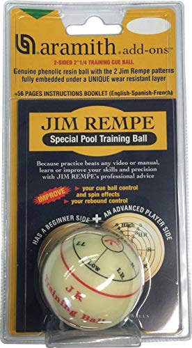 Aramith Jim Rempe Training Cue Ball 2-1/4' Regulation Size Billiard Pool Ball with Instruction Manual Learn to Play Better