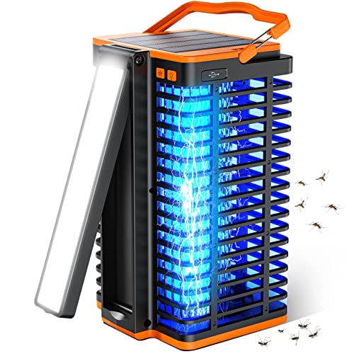Solar Bug Zapper for Outdoor Indoor, Cordless & Rechargeable Mosquito Zapper with Reading Lamp, 4200V High Powered Mosquito Killer Insect Fly Trap 4000mAh Battery for Home, Patio, Camping Black