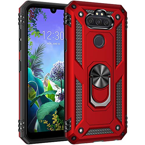 Dionsibei Military Grade Drop Impact for LG Aristo 5 Case LG Phoenix 5/Fortune 3/K300/LG Aristo 5+ Plus/LG K31 Case Metal Rotating Ring Kickstand Armor Heavy Duty Cover Aristo 5+ Plus Case (Red)