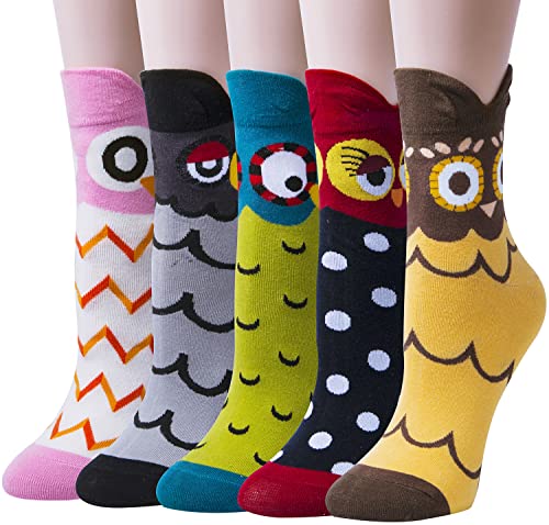 Chalier 5 Pairs Womens Funny socks Cozy Cute Printed Patterned Fun Socks Novelty Cat Socks for Women Gifts
