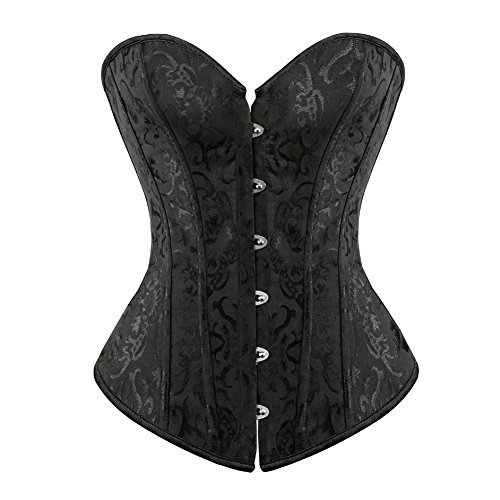Zhitunemi Women's Bustier Corset Top Sexy Lingerie Sets Black Satin Waist Cincher Large Black