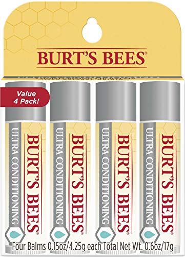 Burt's Bees Lip Balm Stocking Stuffers, Moisturizing Lip Care Christmas Gifts for All Day Hydration, Ultra Conditioning with Shea, Cocoa & Kokum Butter, 100% Natural, 0.15 Ounce (Pack of 4)