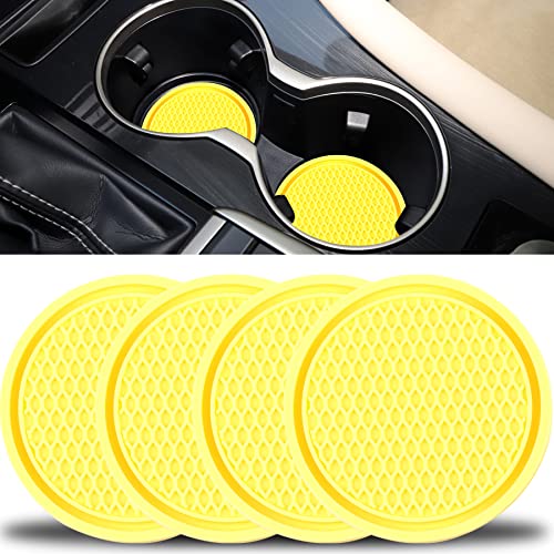 SINGARO Car Cup Coaster, 4PCS Universal Non-Slip Cup Holders Embedded in Ornaments Coaster, Car Interior Accessories, Yellow
