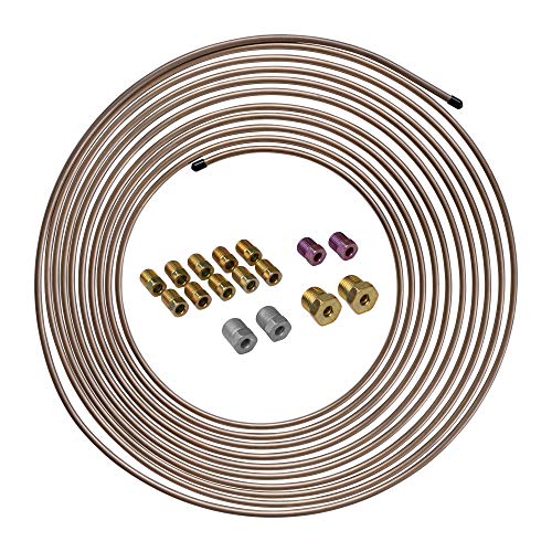 4LifetimeLines 3/16' x 25' Genuine Copper-Nickel Alloy Non-Magnetic Brake Line Replacement Tubing Coil Roll & Fitting Kit, Inverted Flare, Easy to Bend, Corrosion Resistant