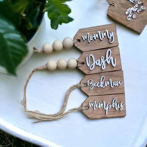 Beads Available, Personalized tags, Stocking tags personalized, Wooden Tags with beads, Wooden tags with holes, Personalized tags for gifts, Wooden name tags personalized, Party tags, Wooden name tags