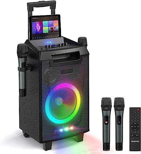 VeGue Karaoke Machine, Bluetooth Speaker PA System for Adults & Kids with 2 Wireless Microphones, 8'' Subwoofer, Wireless Singing Machine for Christmas Party, Wedding, Gathering(VS-0866)