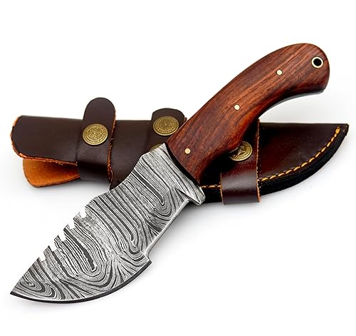 Nescole Handmade Tracker Knife Damascus Knife for Hunting Camping - 8.5 Inch Tracker Knife with Horizontal Carry Sheath - Fixed Blade Survival tactical full tang Bushcraft Knife