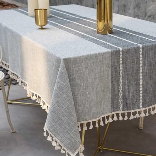 Deep Dream Tablecloth, Embroidered Table Cloth Cotton Linen Wrinkle Free Anti-Fading Tablecloths Washable Dust-Proof Table Cover for Kitchen Dinning Party Christmas, 55 x 70 Inch - New Gray