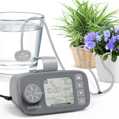 DIAFIELD Automatic Watering System for 12 Potted Plants, Indoor Watering System for Plants, Automatic Drip Irrigation Kit with 30-Day Programmable Water Timer, LCD Display & Power Supply