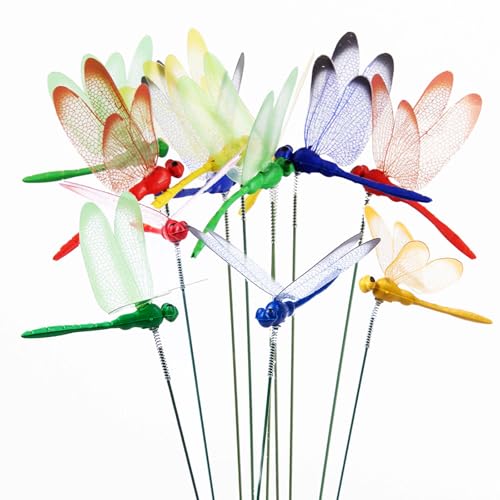 Eiarrnp 3D Decorative Dragonfly Garden Stakes Dragonflies Garden Decorations for Yard Patio Lawn Plant Flower Pot Decor, 12 Pcs