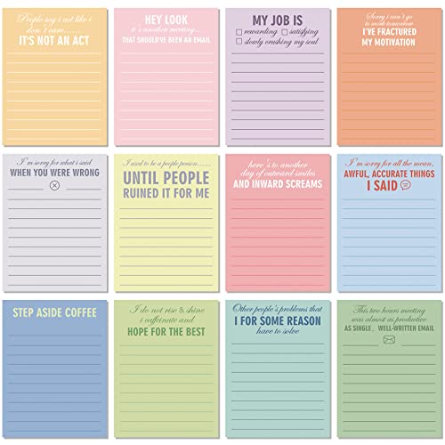 Funny Notepads with Sayings Sticky Office Supplies to Do List Work Assorted Notepad for Workers, 12 Designs, 3 x 3.93 Inch (Classic Style, 12 Packs,)