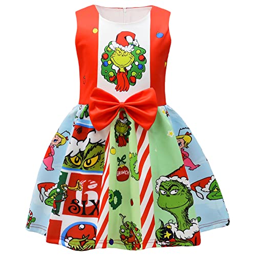 Maturead Kids Girls Dress Sleeveless Cartoon Casual Dress Halloween Christmas Party Dress Green 2-10 Years