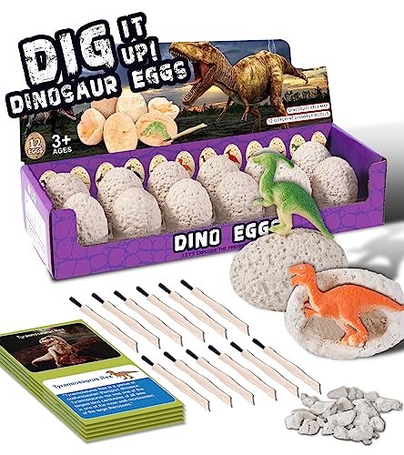 Dinosaur Easter Egg Toys Dig Kit for Kids, Discover 12 Dino Eggs for 3 4 5 6 7 8 9 10 Year Old Boys Girls Science STEM Gifts, Excavation Fossil Digging Dragon Toy, Educational Archaeology Party Games