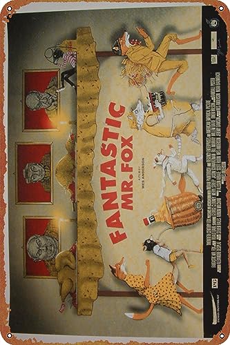 Fantastic Mr. Fox Poster Sign Metal Tin Sign Wall Art Decor - Retro Sign for Home Decor Gifts - 8x12 Inch