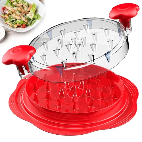 SURETIVIAN Chicken Shredder Large Chicken Breast Shredder Tool Twist with Brush&Fork, Visible Meat Shredder Machine, Anti-Slip Strip, Ergonomic Handle, BPA Free, Suitable for Pork Beef Chicken(Red)