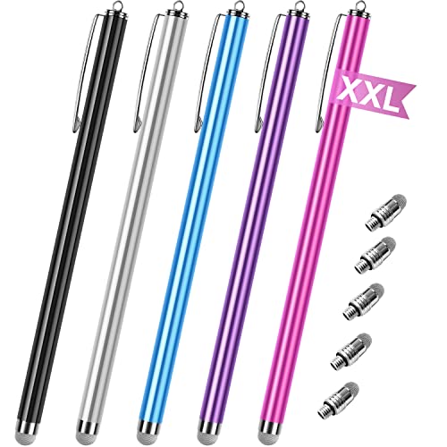 Stylus pens for Touch Screens [5 Pack Long Pen Body] Fiber mesh Tips High Sensitivity & Fine Point Capacitive Pen Compatible for ipad iPhone Android Tablet Laptop Microsoft Surface Chromebook