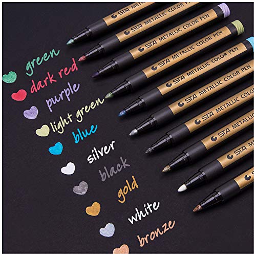 Dyvicl Metallic Marker Pens - Set of 10 Medium Point Metallic Markers for Rock Painting, Black Paper, Card Making, Scrapbooking Crafts, DIY Photo Album