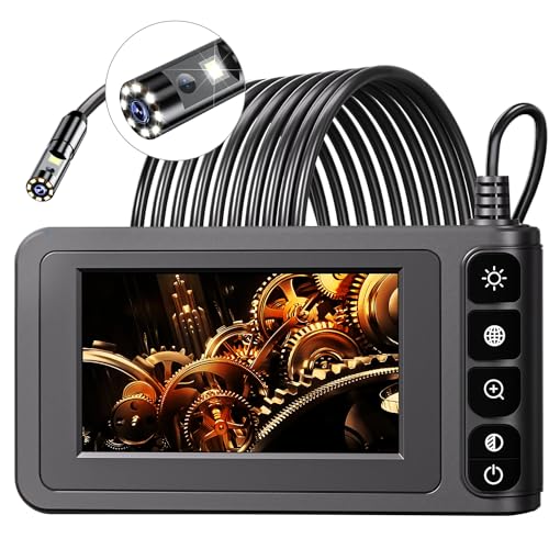 Dual Lens Industrial Endoscope SKYBASIC Borescope Camera with Light, 4.3'' LCD Screen HD Digital Snake Camera Handheld Waterproof Sewer Inspection Camera with 8 LED Lights, 16.5FT Semi-Rigid Cable