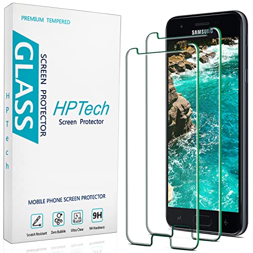 HPTech 2-Pack Screen Protector For Samsung Galaxy J3 2018, J3 Achieve, J3 Star, J3 V 3rd Gen, J3 Orbit Tempered Glass, 9H Hardness, Easy to Install, Bubble Free