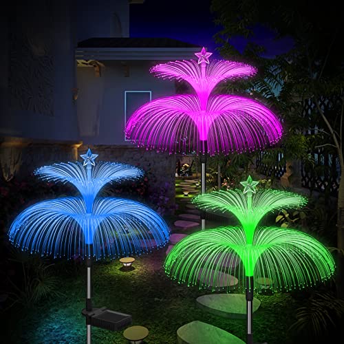 Weepong Solar Garden Lights 3 Pack New Upgraded Outdoor Waterproof 7 Color Changing double Jellyfish and Star Solar Flower Lights for Yard Decor,Outdoor Decor,Gifts for Women