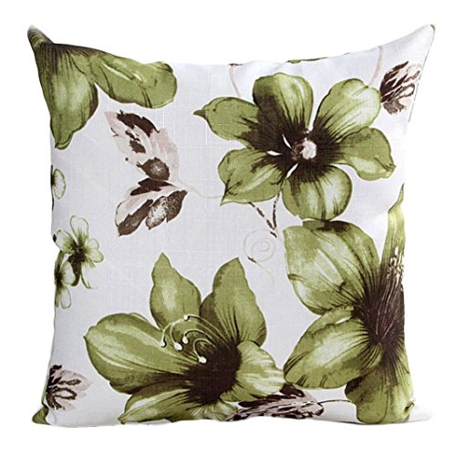 Bokeley Pillow Case, Cotton Linen Square Beautiful Flowers Print Decorative Throw Pillow Case Bed Home Decor Car Sofa Waist Cushion Cover (Green)