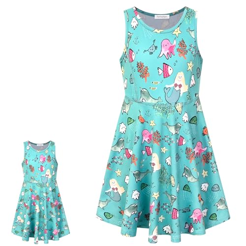 American Girl Matching Outfits Girls' Casual Dresses Sleeveless Skater Sea Casual Dresses 10 11 Years