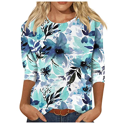 GIANTHONG Dress Shirts for Women Trendy Dressy Blouses for Women Plus Size Light Weight Tops for Women 3/4 Sleeve Shirt Colorful Top Cotton Womens T Shirts