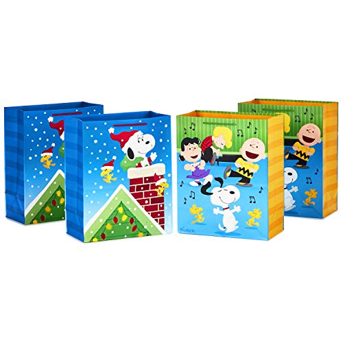 Hallmark Set (4 Large 13', 2 Designs) Snoopy & Woodstock Christmas Gift Bag, Peanuts Bundle