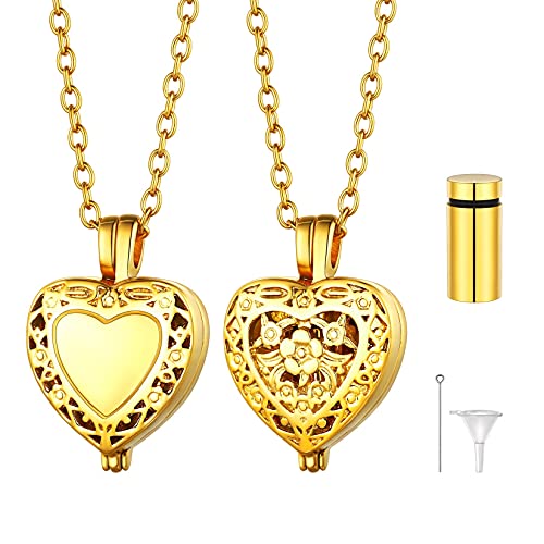 Vintage Flower Locket for Urn Ashes 18K Gold Plated Heart Necklace Pendant Cremation Keepsakes Jewelry for Men Women