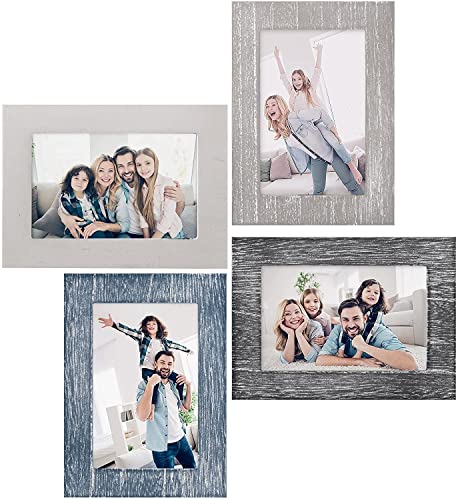 eletecpro 5x7 Picture Frames Set of 4 - Wooden Designs Wall Decor - Table Top & Wall Mount Frames - Vertical & Horizontal - Rustic Home Décor Picture Frame (Distressed Farmhouse-Style, 5x7 inch)