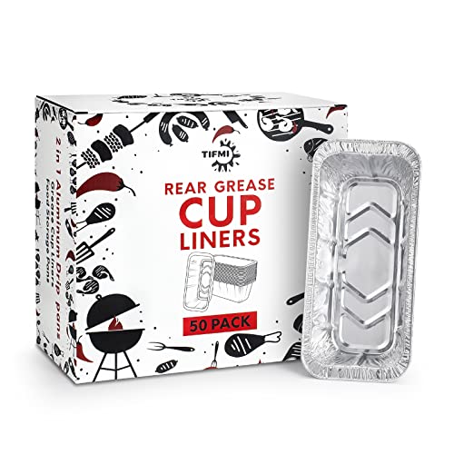 TIFMI 50 Pack Grease Cup Liners for Blackstone Griddles 36'' 28'' 22'' 17'' Inch, Aluminum Foil Drip Pan Liners, Grill Grease Tray for Blackstone Griddle Accessories