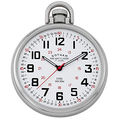 Gotham Men's Stainless Steel Mechanical Hand Wind Railroad Style Pocket Watch # GWC14106SX