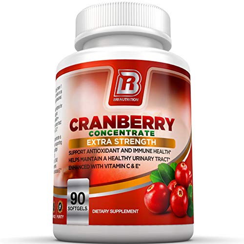 BRI Nutrition 3X Strength 12,600mg CranGel Power Plus: High Potency, Maximum Strength Cranberry SoftGel Capsules Fortified with Vitamins C and Natural E - 90 Softgels