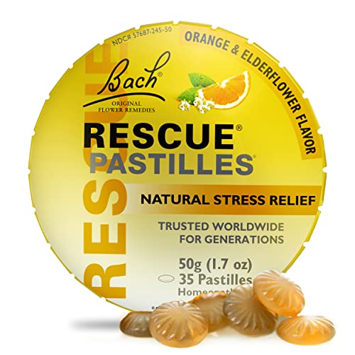 Bach RESCUE PASTILLES, Orange and Elderflower Flavor, Natural Stress Relief Lozenges, Homeopathic Flower Essence, Vegetarian, Gluten & Sugar-Free, Holiday Stocking Stuffer, 35 Count