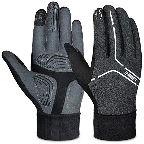 Souke Sports Winter Cycling Gloves Men Women, Touch Screen Padded Bike Glove Water Resistant Windproof Warm Anti-Slip for Running, Biking, Workout(Grey, Large)