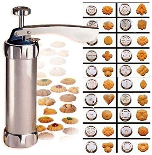 Cookie Press Maker Kit for DIY Biscuit Maker and Decoration with 8 Stainless Steel Cookie discs and 8 nozzles (Stainless Steel)
