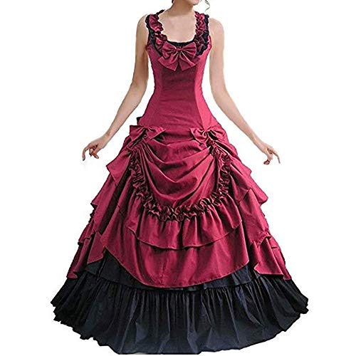 CountryWomen Gothic Victorian Dress Civil War Southern Belle Tea Party Ball Gown Cosplay Costume(L,Red)