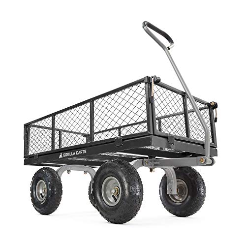 Gorilla Carts Steel Utility Cart, 4 Cubic Feet Heavy Duty Garden Wagon Outdoor Moving Cart with Wheels, 800 Pound Capacity, Removable Sides, Gray