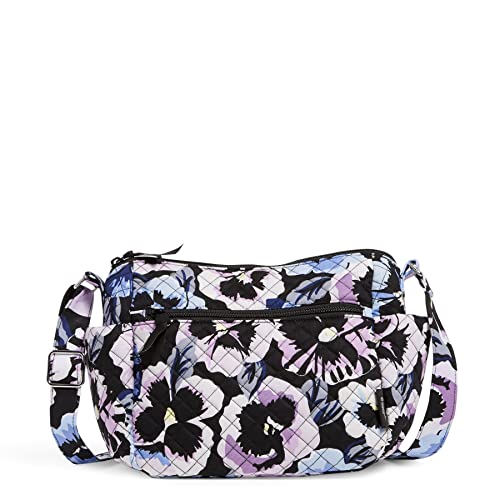 Vera Bradley Women's Cotton on the Go Crossbody Purse, Plum Pansies - Recycled Cotton, One Size