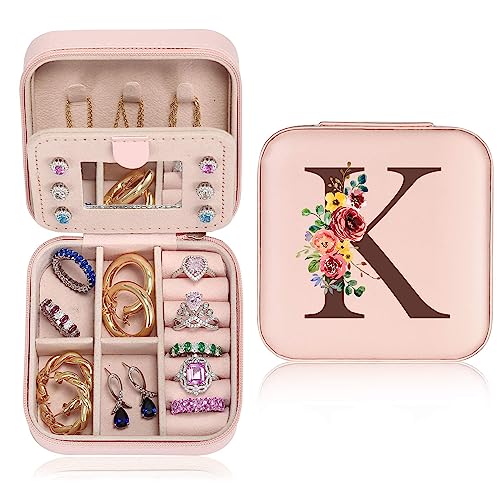 Parima Christmas Gifts for Women Girls - Small Travel Jewelry Case Organizer Initial Jewelry Box Personalized Mom Daughter Friends Female Her Teenage Girls Gifts Idea, Vacation Travel Essentials K