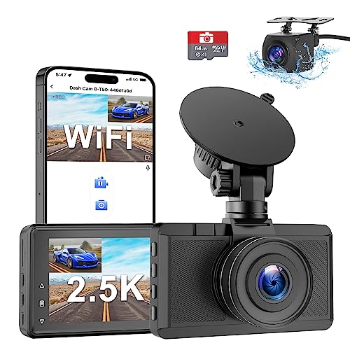 Dash Cam Front and Rear Camera, Otovoda 3Inch Screen WiFi Dash cam, 2.5K+1080P Dash Camera for Cars, Dashboard Camera with Free 64GB SD Card, Type-C Port, Parking Monitor, Super Night Vision